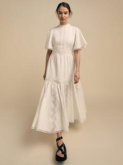 FLORERE Lace Trim Midi Dress, White - view 2, White