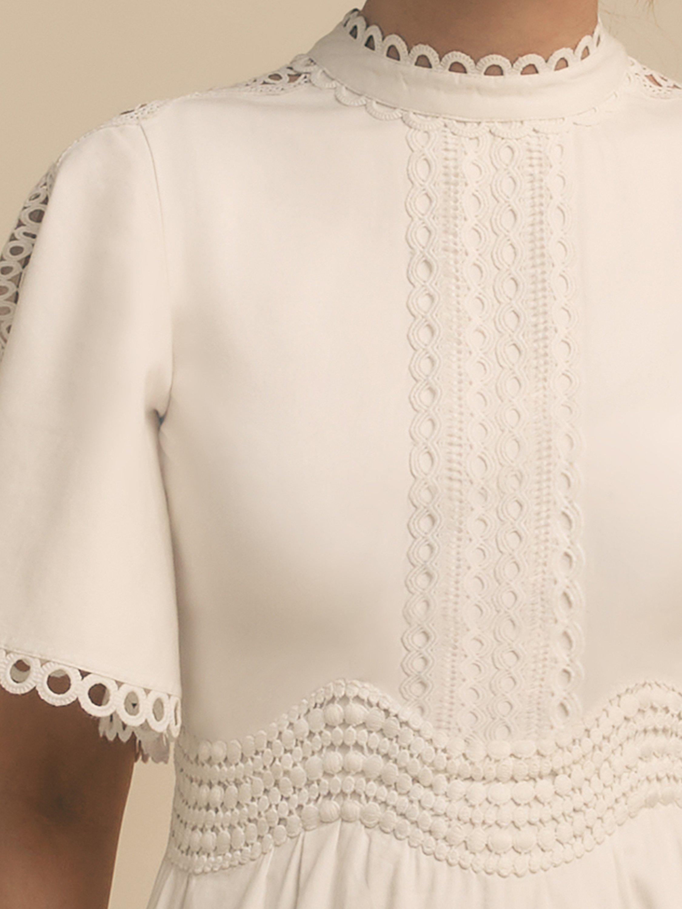 Product image 6 of 6, which shows FLORERE Lace Trim Midi Dress, White, 8