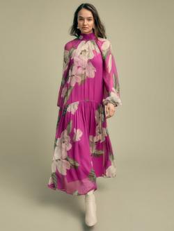 FLORERE Oriental Bloom Tie Neck Tiered Midi Dress, Multi, Multi