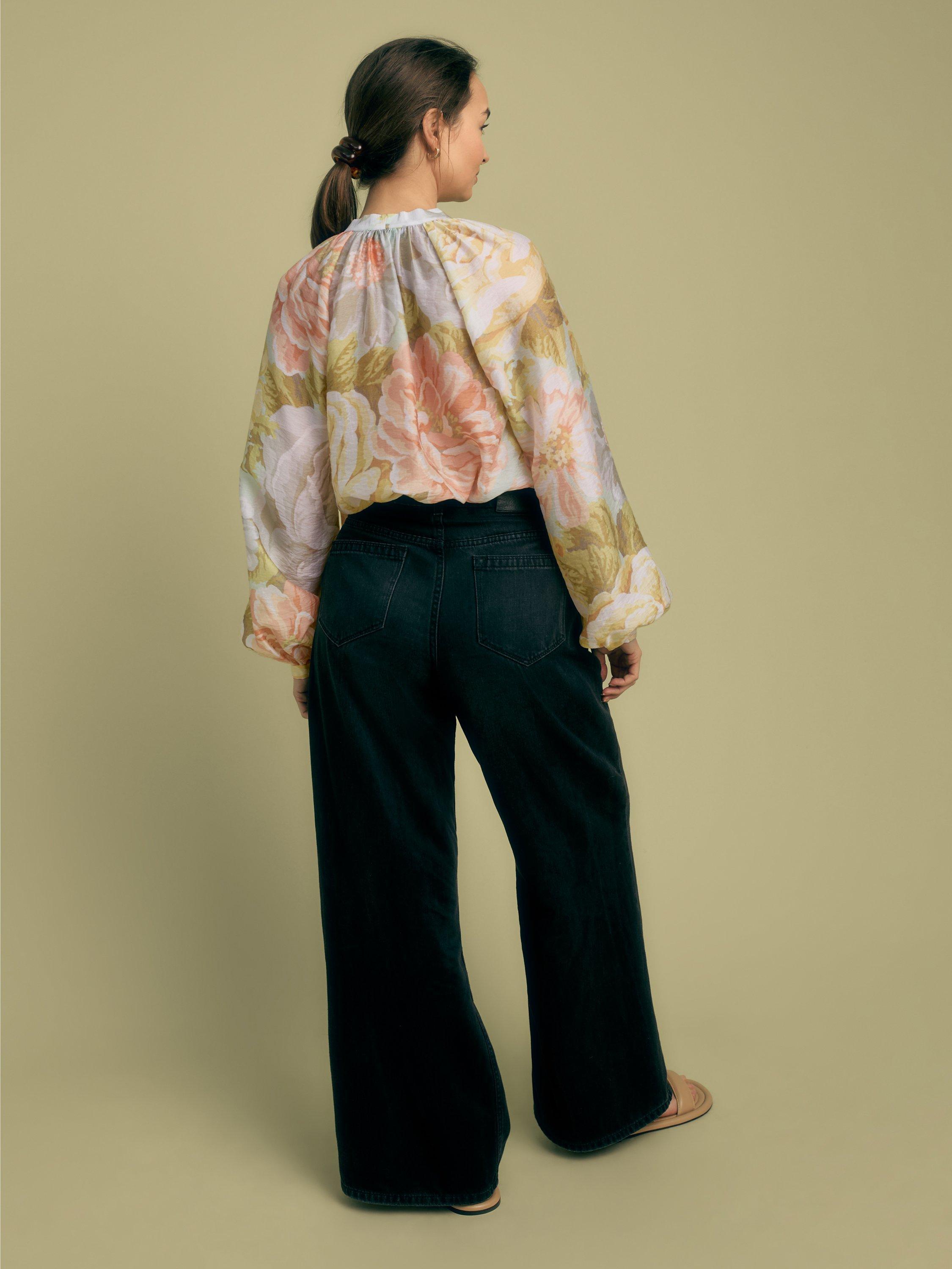 Product image 3 of 4, which shows FLORERE Floral Print Blouson Sleeve Tie Neck Blouse, Multi, 8