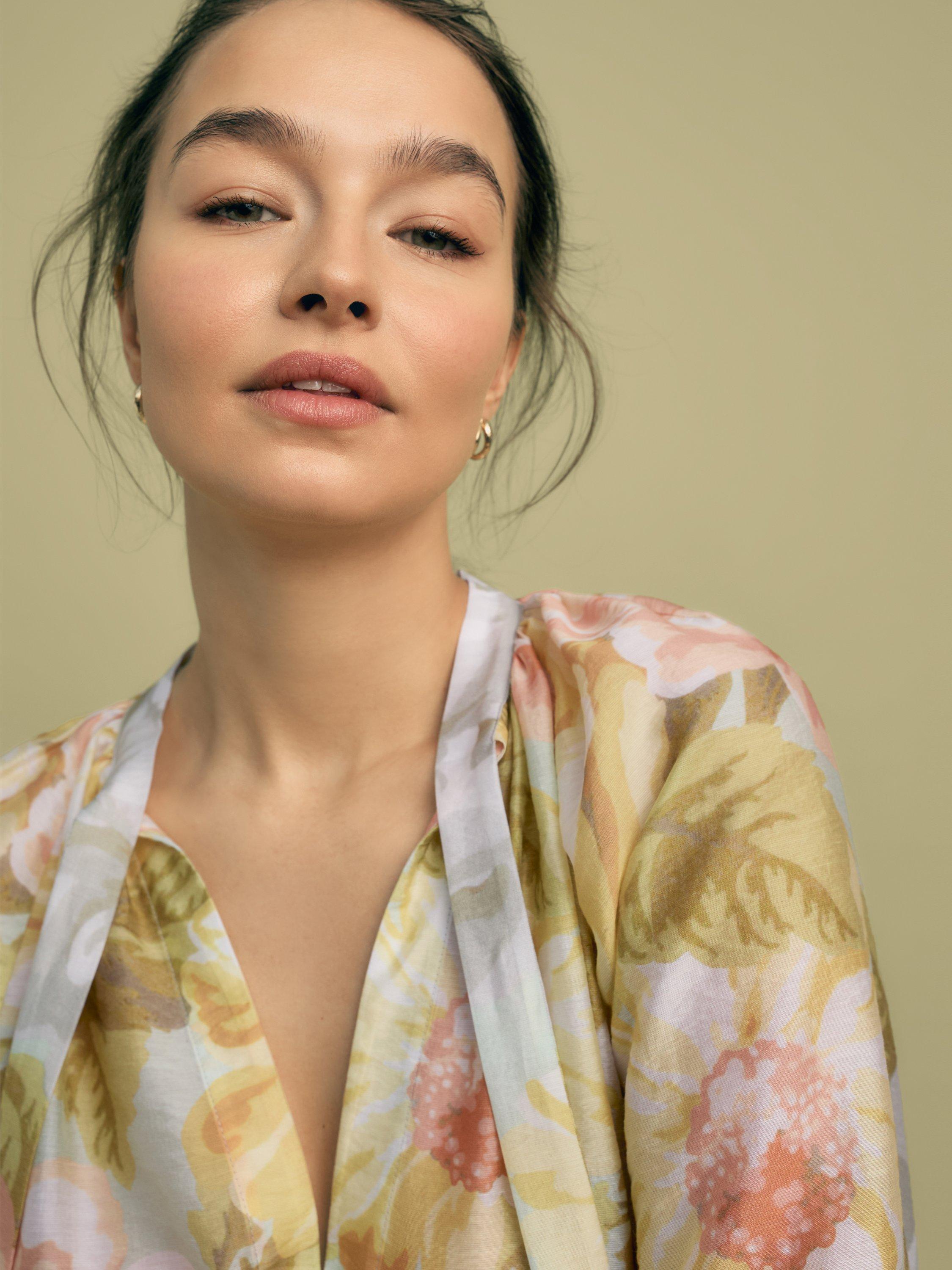 Product image 4 of 4, which shows FLORERE Floral Print Blouson Sleeve Tie Neck Blouse, Multi, 8