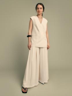 FLORERE Deep Pleat Wide Leg Trousers, Cream