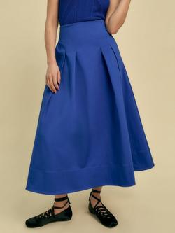 FLORERE Cotton Blend A-Line Midi Skirt, Blue