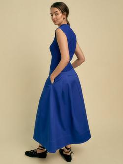 FLORERE Cotton Blend A-Line Midi Skirt - view 2, Blue