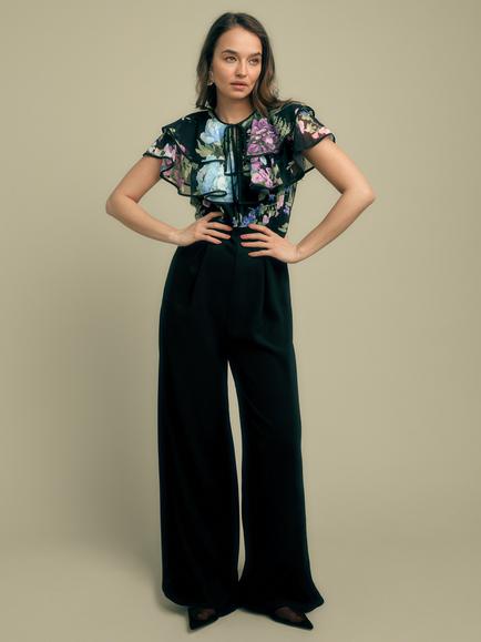 FLORERE Ruffle Detail Wide Leg Jumpsuit, Multi, Multi