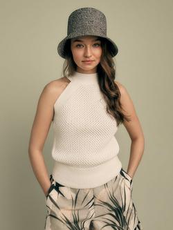 FLORERE Crochet Halter Neck Cotton Blend Top, Ivory, Ivory