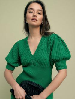 FLORERE Puff Sleeve Knit Top, Green