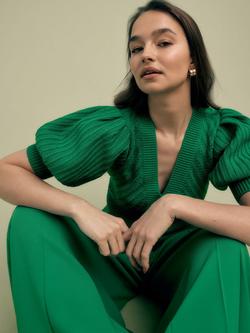 FLORERE Puff Sleeve Knit Top - view 2, Green
