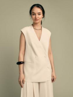 FLORERE Double Breasted V-Neck Longline Waistcoat, Cream, Cream
