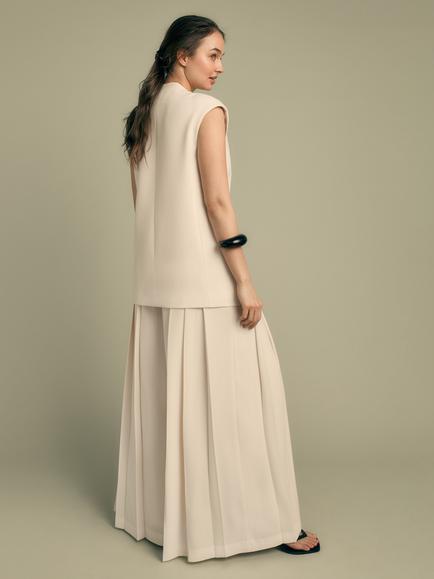 FLORERE Double Breasted V-Neck Longline Waistcoat, Cream - view 2, Cream