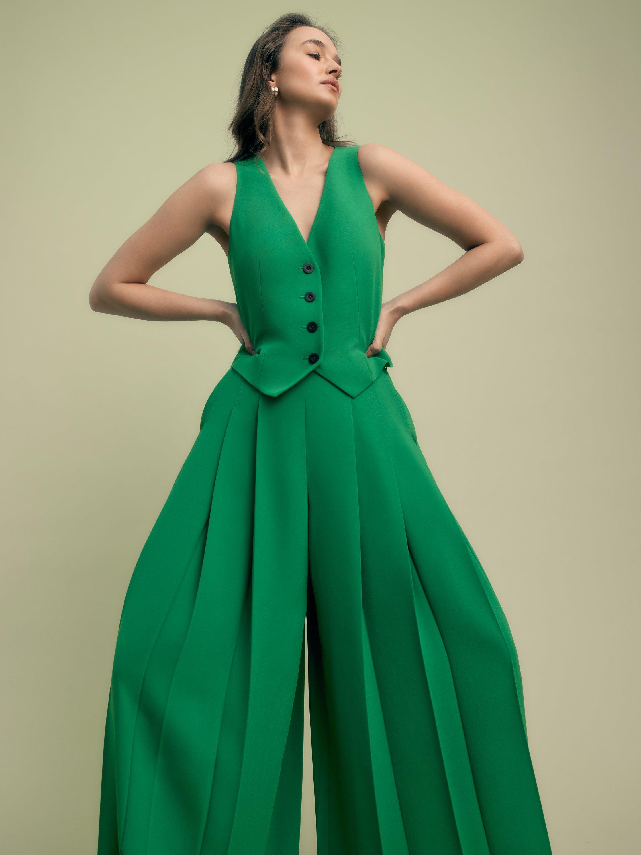 Product image 2 of 5, which shows FLORERE Tailored V-Neck Waistcoat, Bright Green, 8