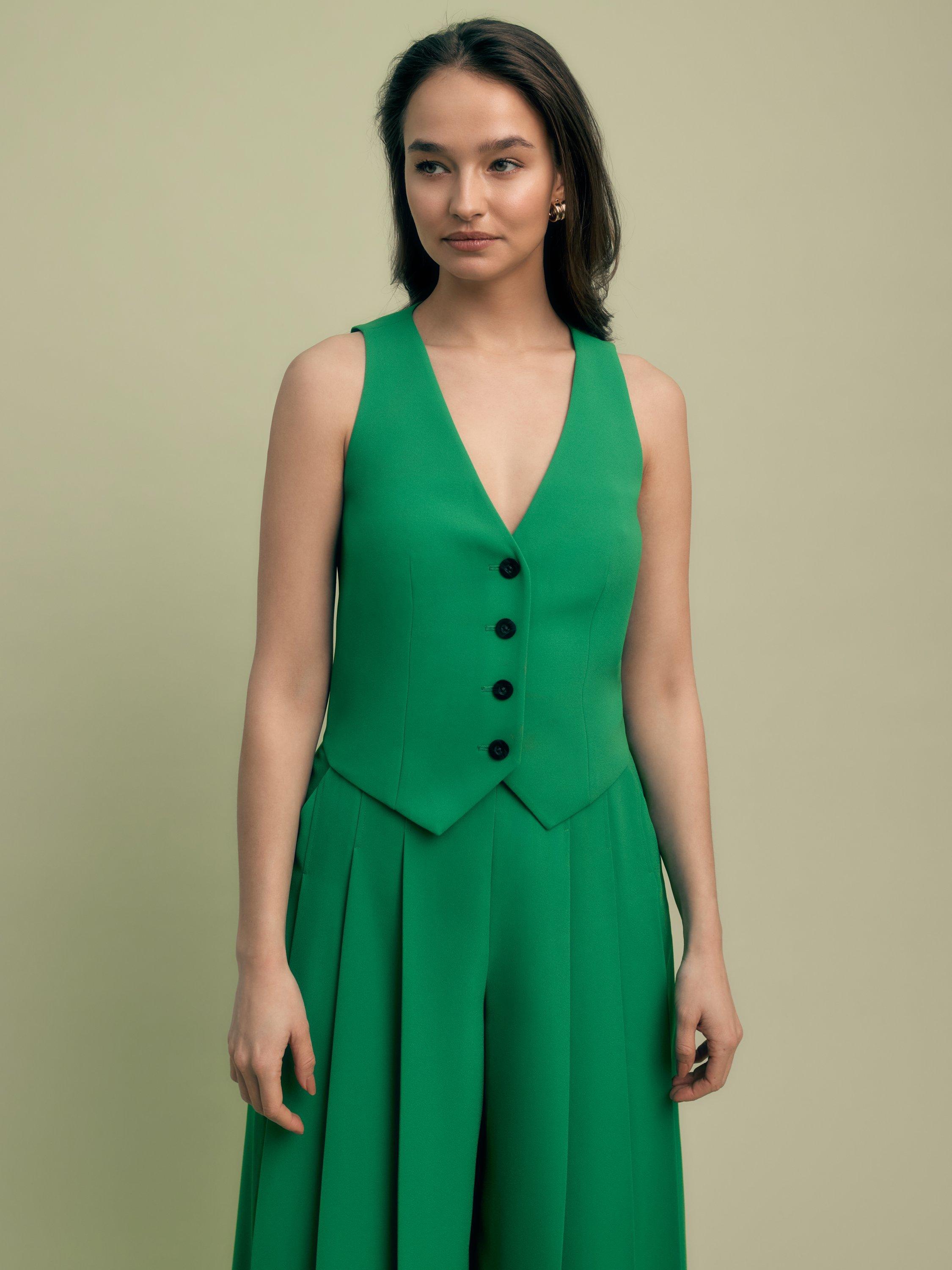 Product image 4 of 5, which shows FLORERE Tailored V-Neck Waistcoat, Bright Green, 8