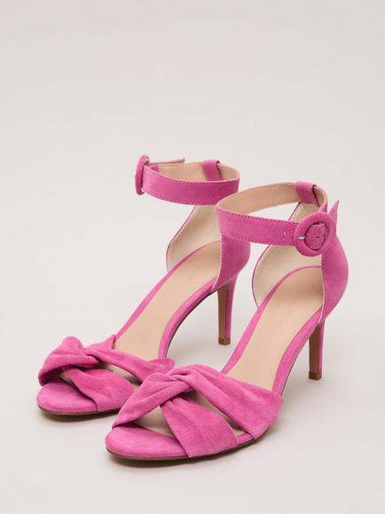 Phase Eight Twist Suede Heeled Sandals, Pink - view 2, Pink