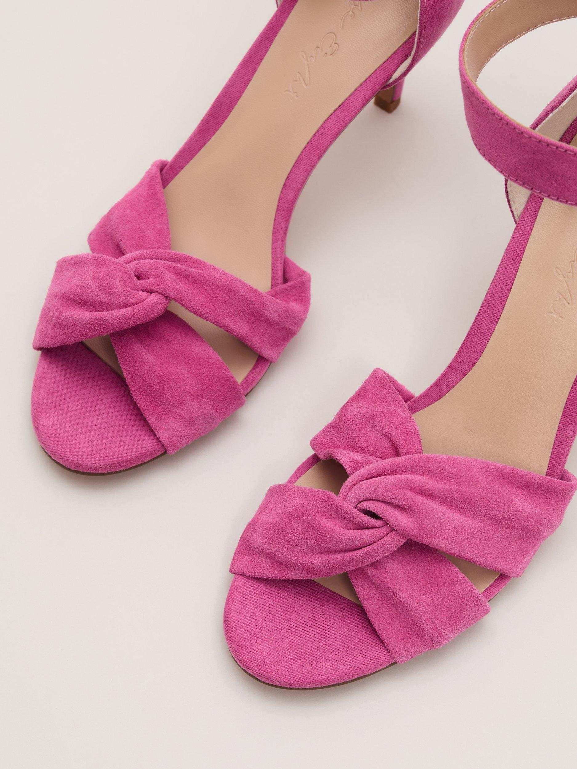 Product image 4 of 9, which shows Phase Eight Twist Suede Heeled Sandals, Pink, 3