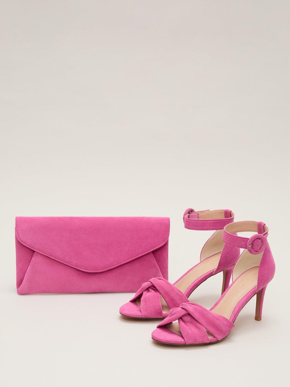 Product image 5 of 9, which shows Phase Eight Twist Suede Heeled Sandals, Pink, 3