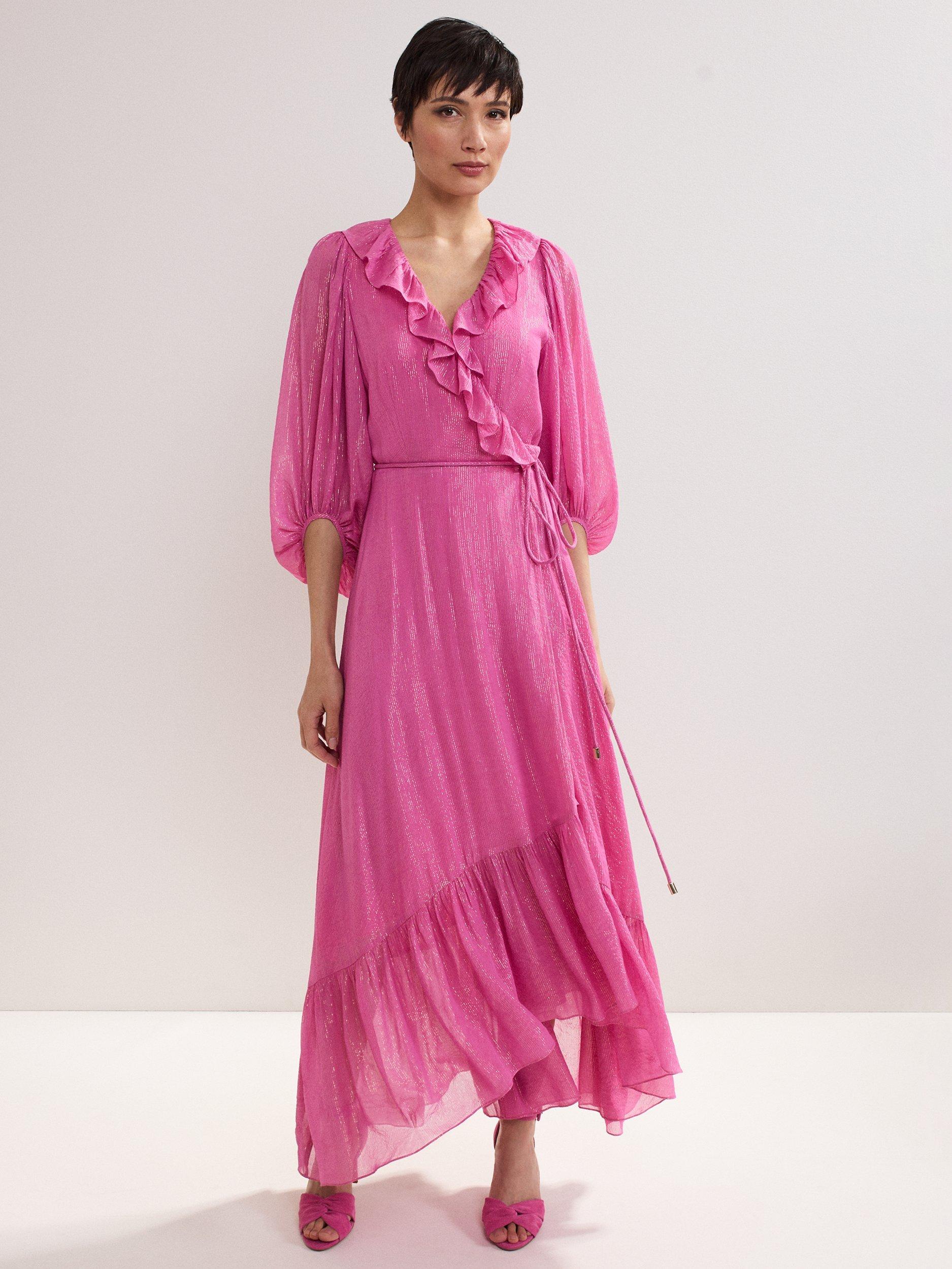 Product image 6 of 9, which shows Phase Eight Twist Suede Heeled Sandals, Pink, 3
