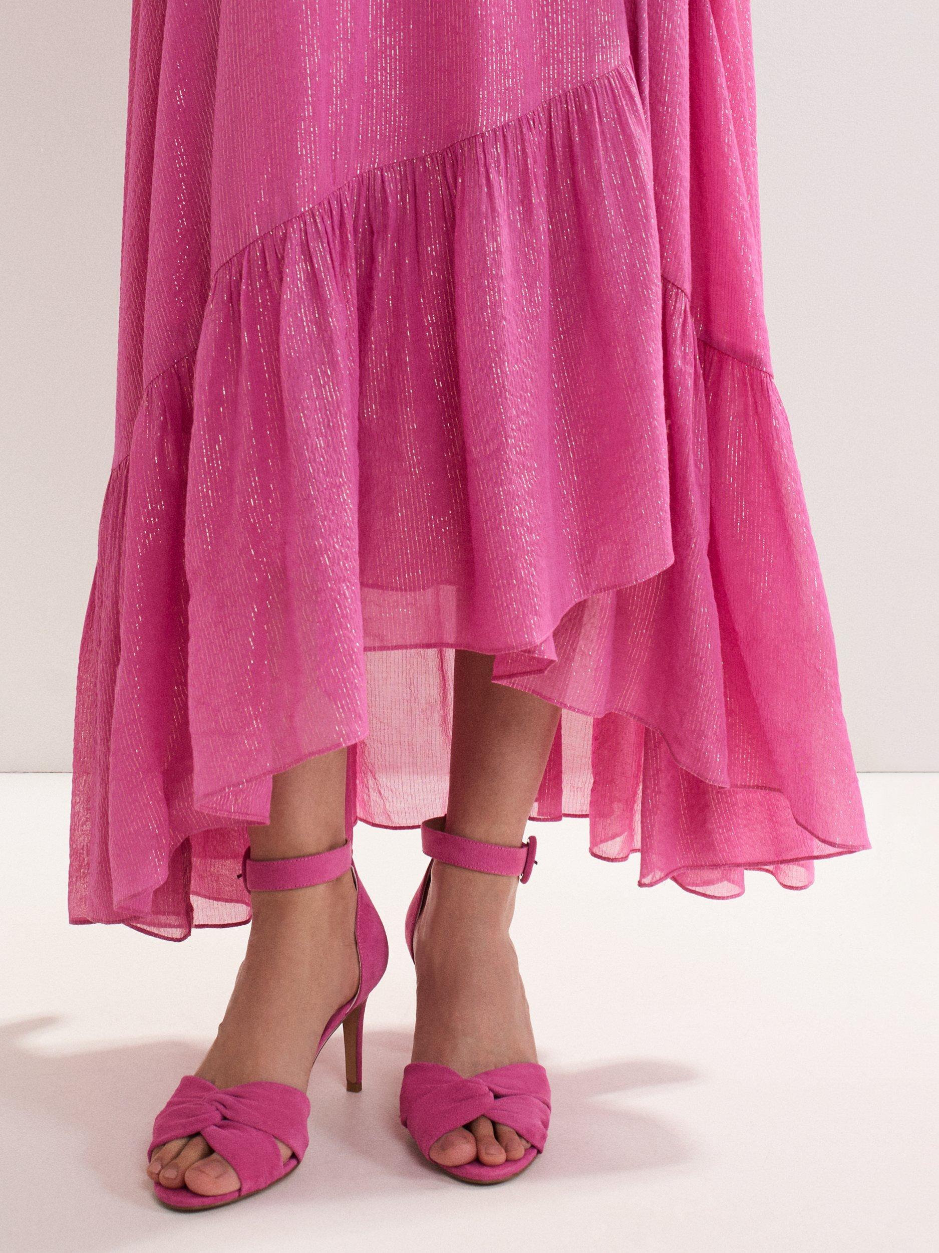 Product image 7 of 9, which shows Phase Eight Twist Suede Heeled Sandals, Pink, 3