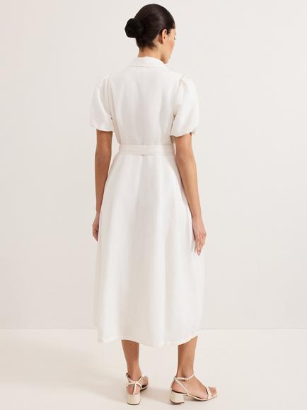 Phase Eight Carlotta Linen Rich Dress, White - view 2, White