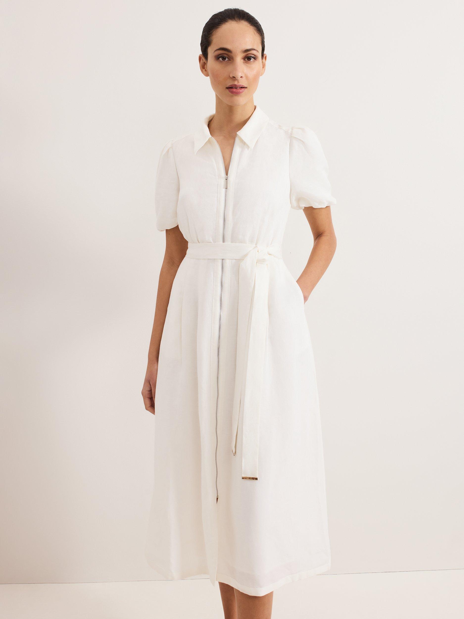 Product image 3 of 5, which shows Phase Eight Carlotta Linen Rich Dress, White, 6