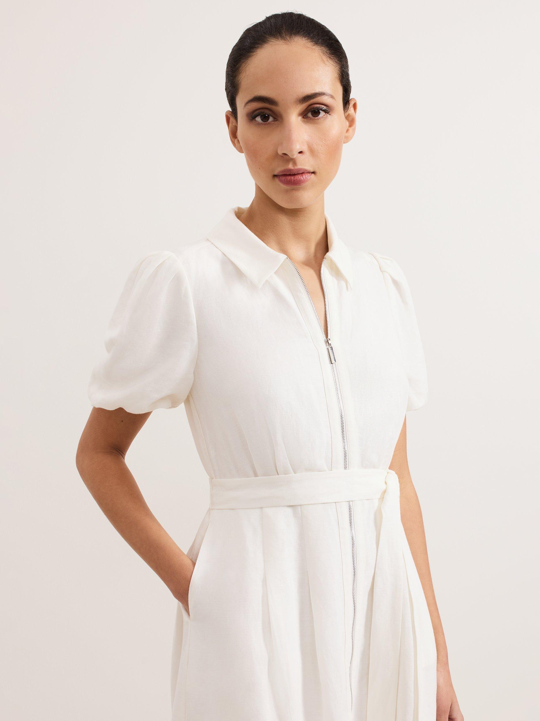 Product image 4 of 5, which shows Phase Eight Carlotta Linen Rich Dress, White, 6