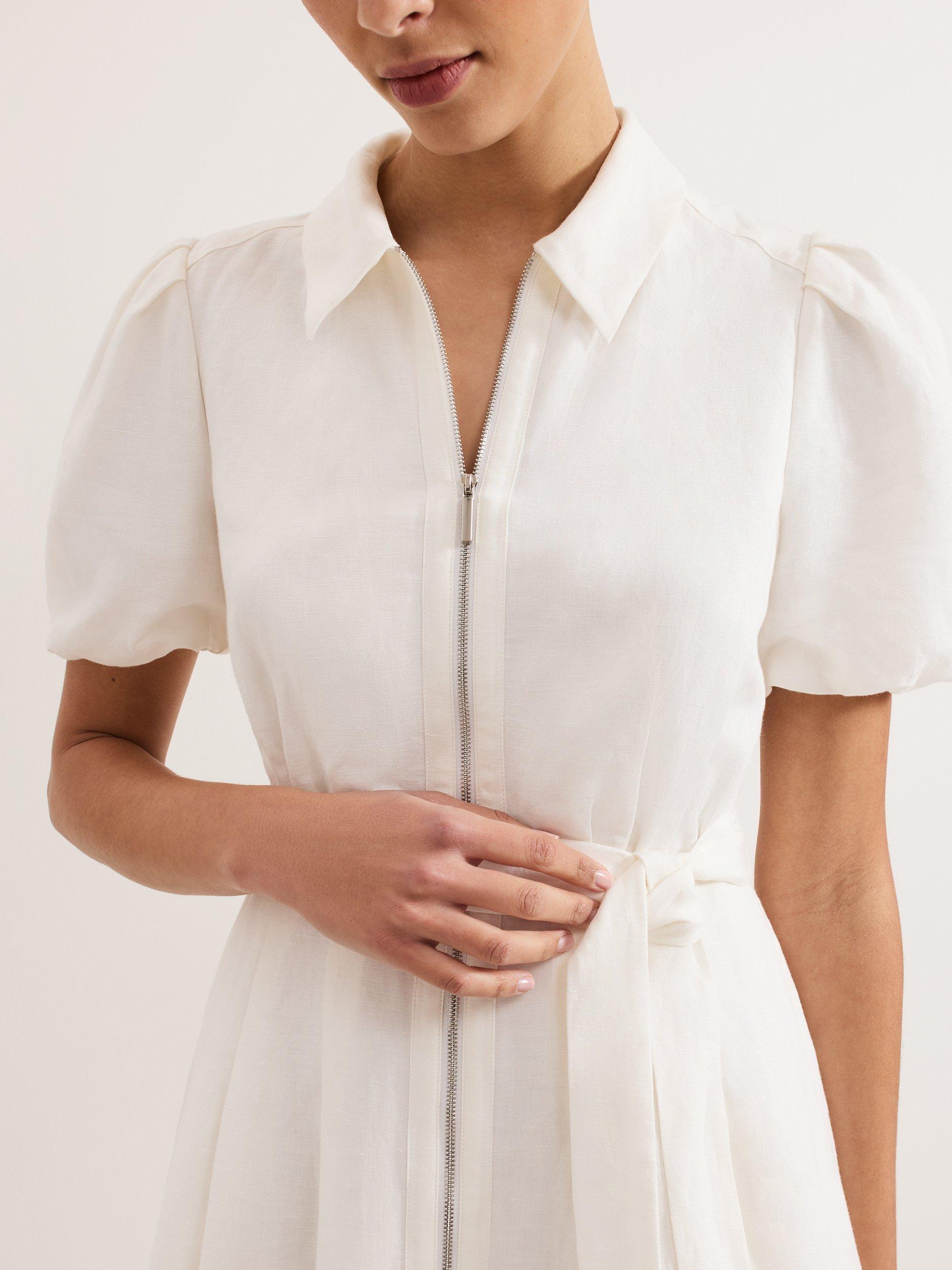 Product image 5 of 5, which shows Phase Eight Carlotta Linen Rich Dress, White, 6