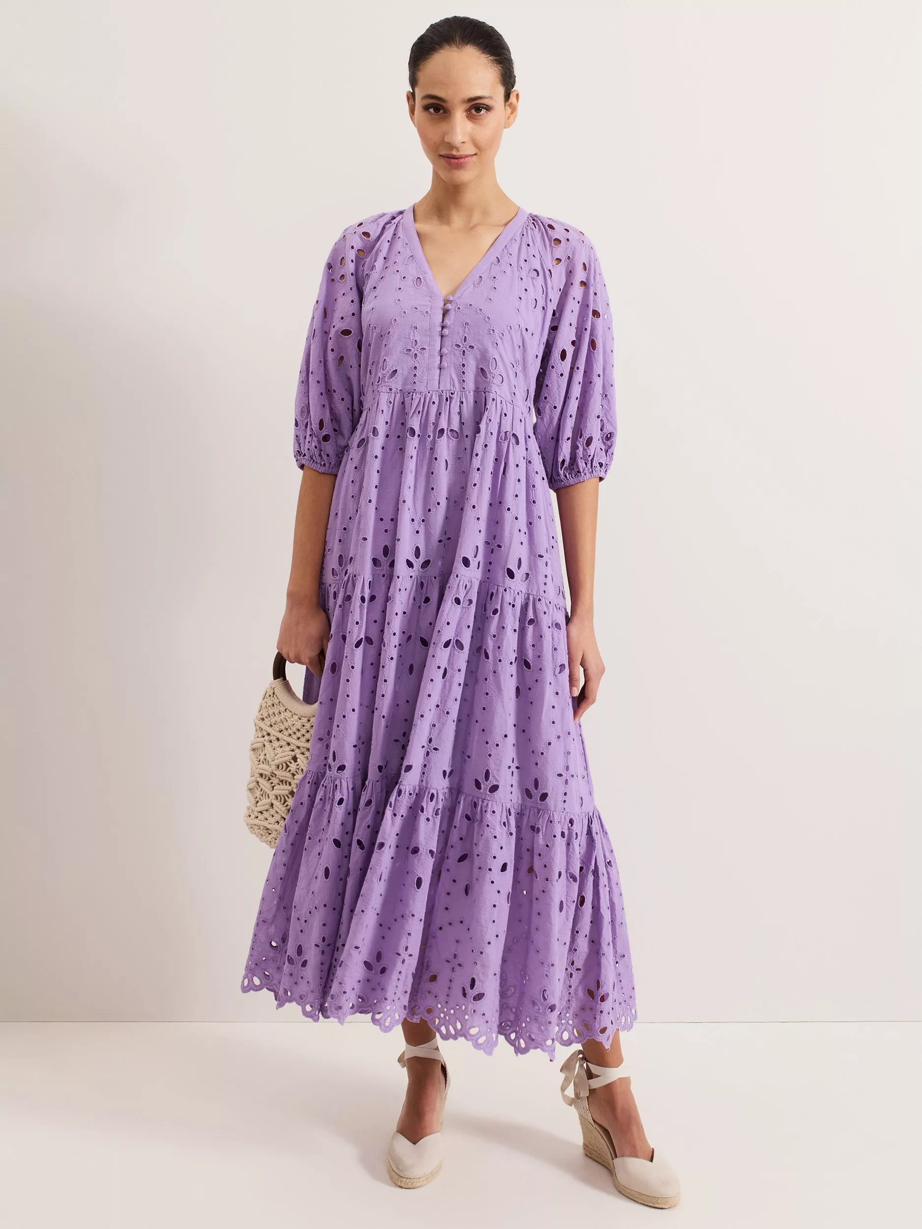 【関税込】PhaseEight ドレス☆Lorhna Broderie Anglaise Midaxi Phase Eight Lorhna Broderie Anglaise Midaxi Dress, Lilac