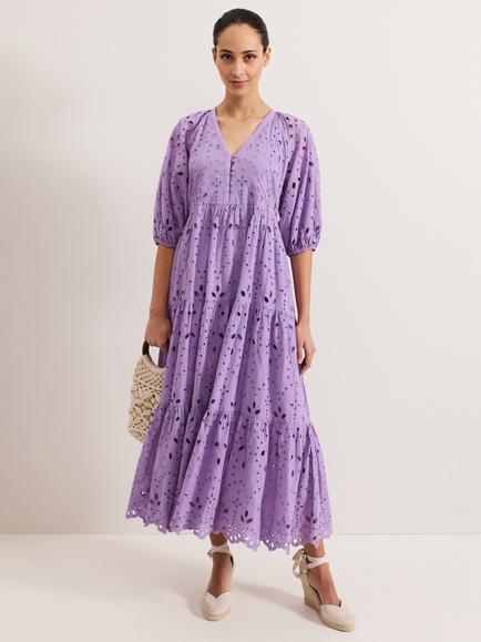 Phase Eight Lorhna Broderie Anglaise Midaxi Dress, Lilac, Lilac