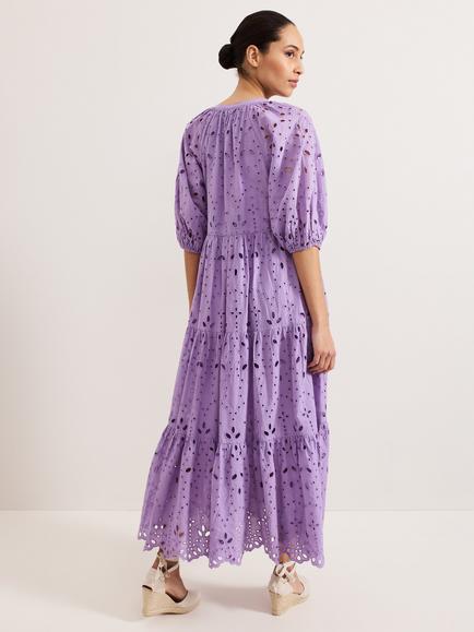 Phase Eight Lorhna Broderie Anglaise Midaxi Dress, Lilac - view 2, Lilac