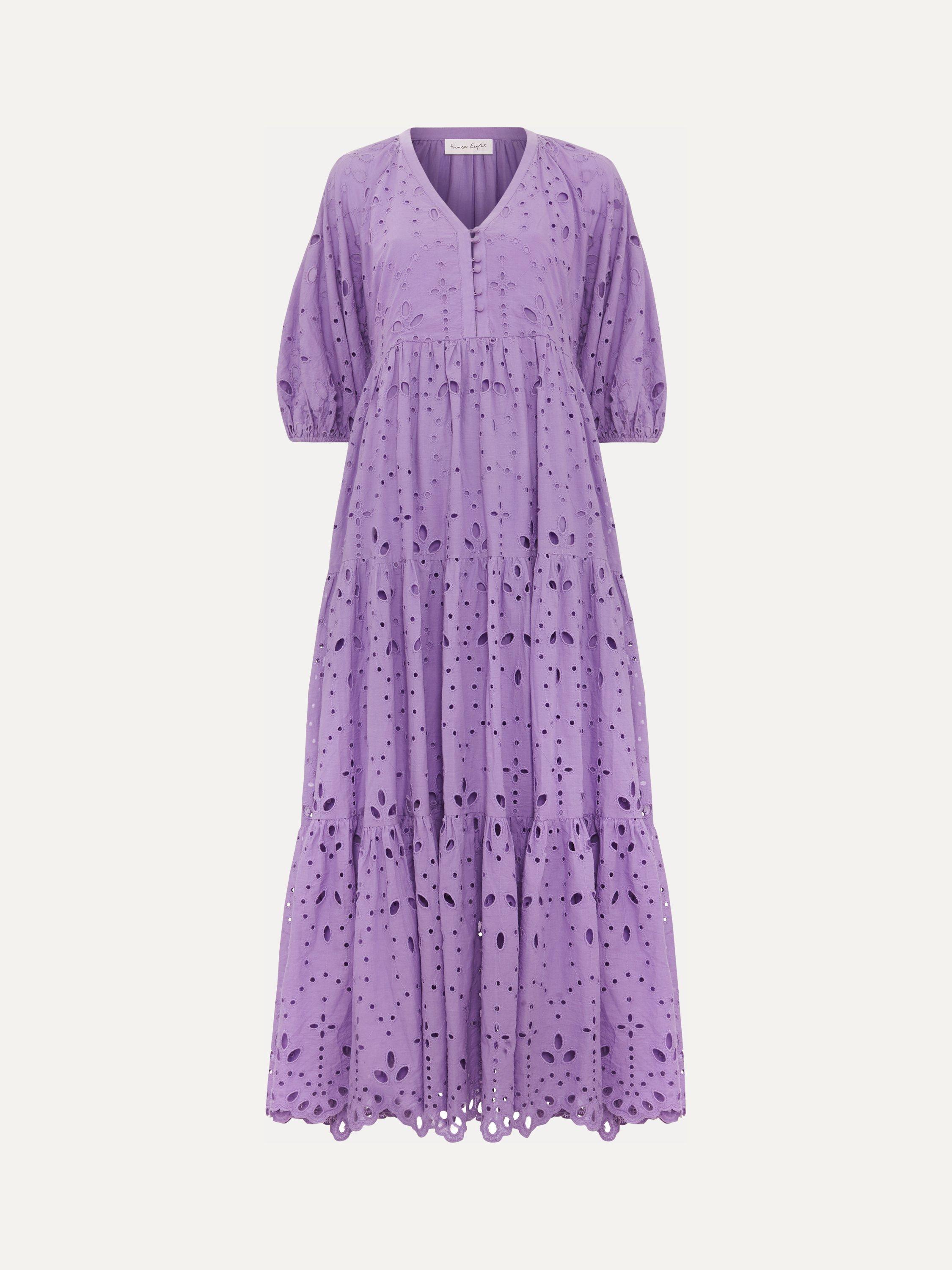 Product image 5 of 7, which shows Phase Eight Lorhna Broderie Anglaise Midaxi Dress, Lilac, 10