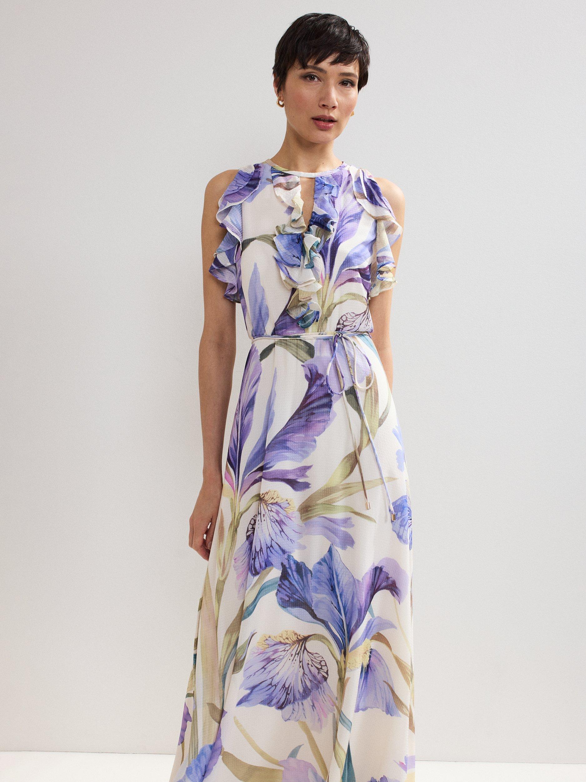 Product image 3 of 8, which shows Phase Eight Rachel Floral Ruffle Dress, Multi, 8