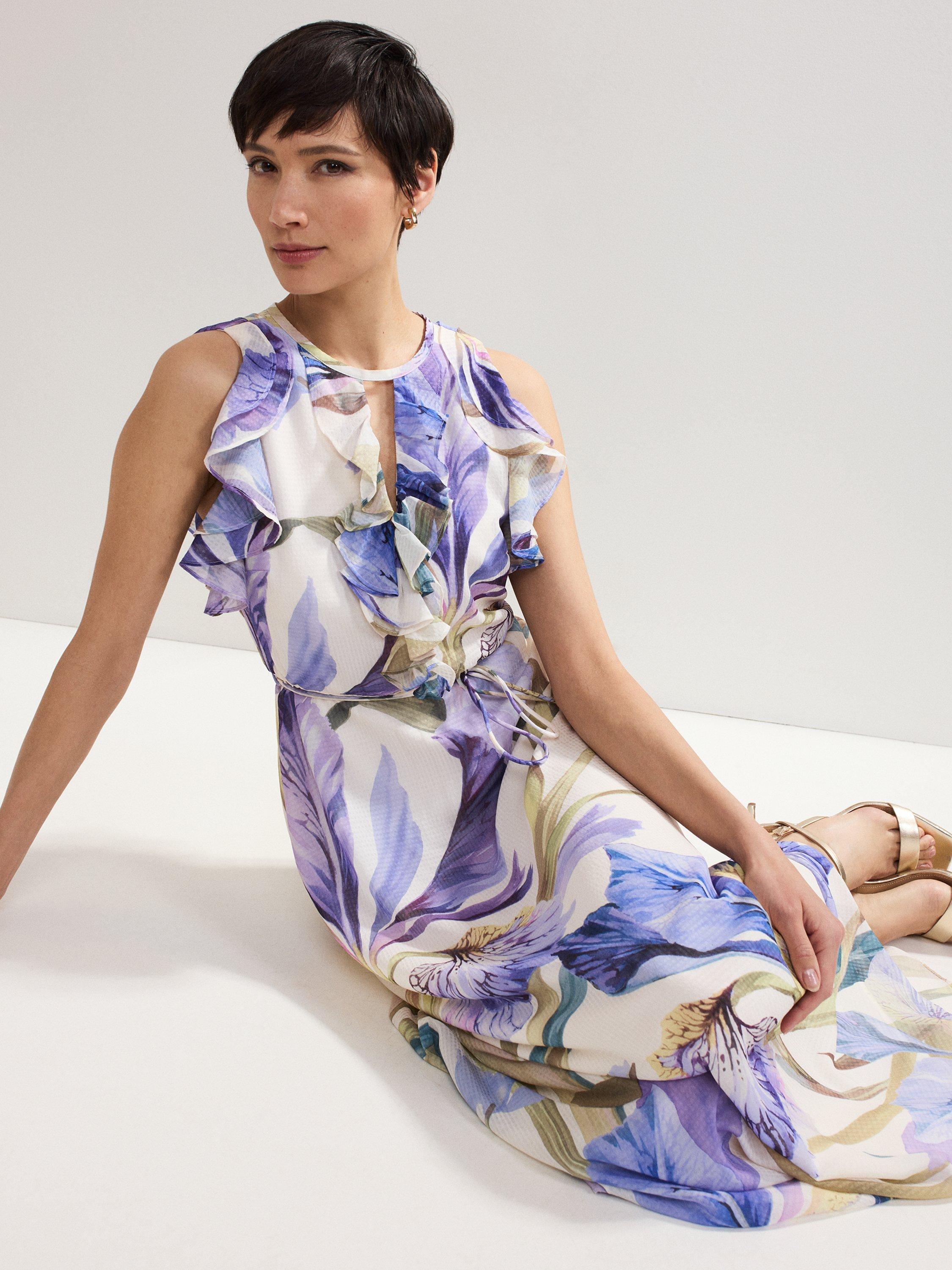 Product image 7 of 8, which shows Phase Eight Rachel Floral Ruffle Dress, Multi, 8