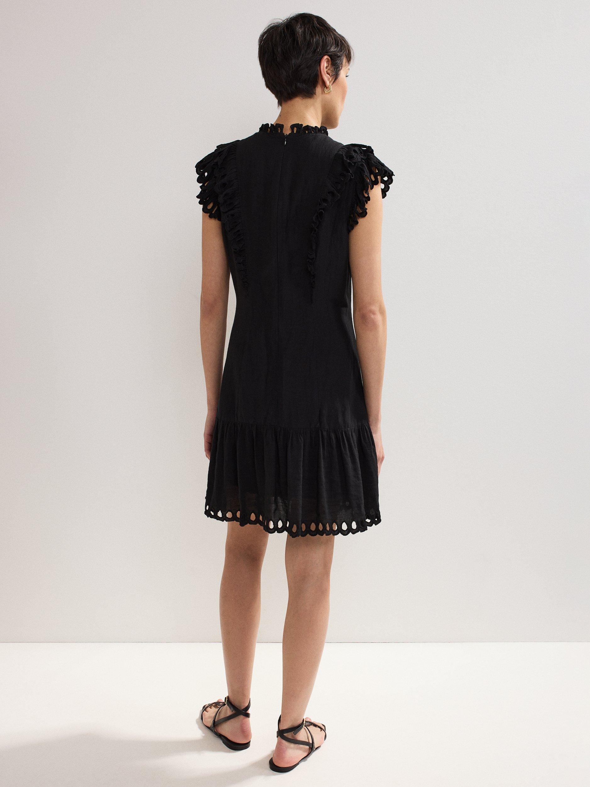 Product image 2 of 7, which shows Phase Eight Reena Broderie Trim Mini Dress, Black, 8