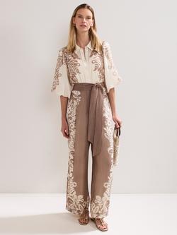 Phase Eight Lilja Leaf Print Jumpsuit, Beige, Beige