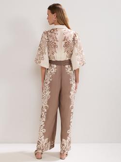 Phase Eight Lilja Leaf Print Jumpsuit, Beige - view 2, Beige