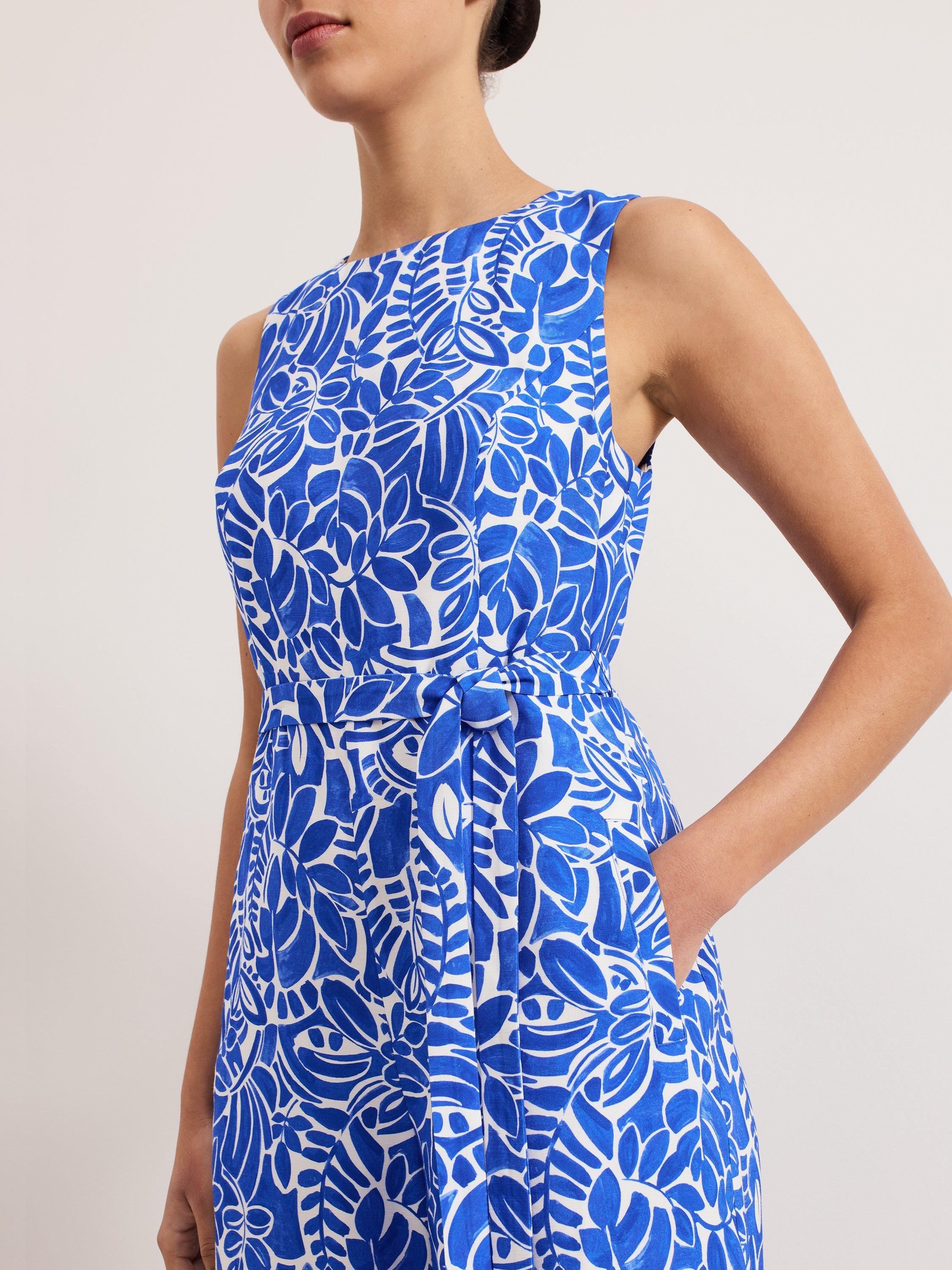 Product image 7 of 9, which shows Phase Eight Marta Leaf Print Jumpsuit containing LENZING™ ECOVERO™ Viscose, Blue/Multi, 20