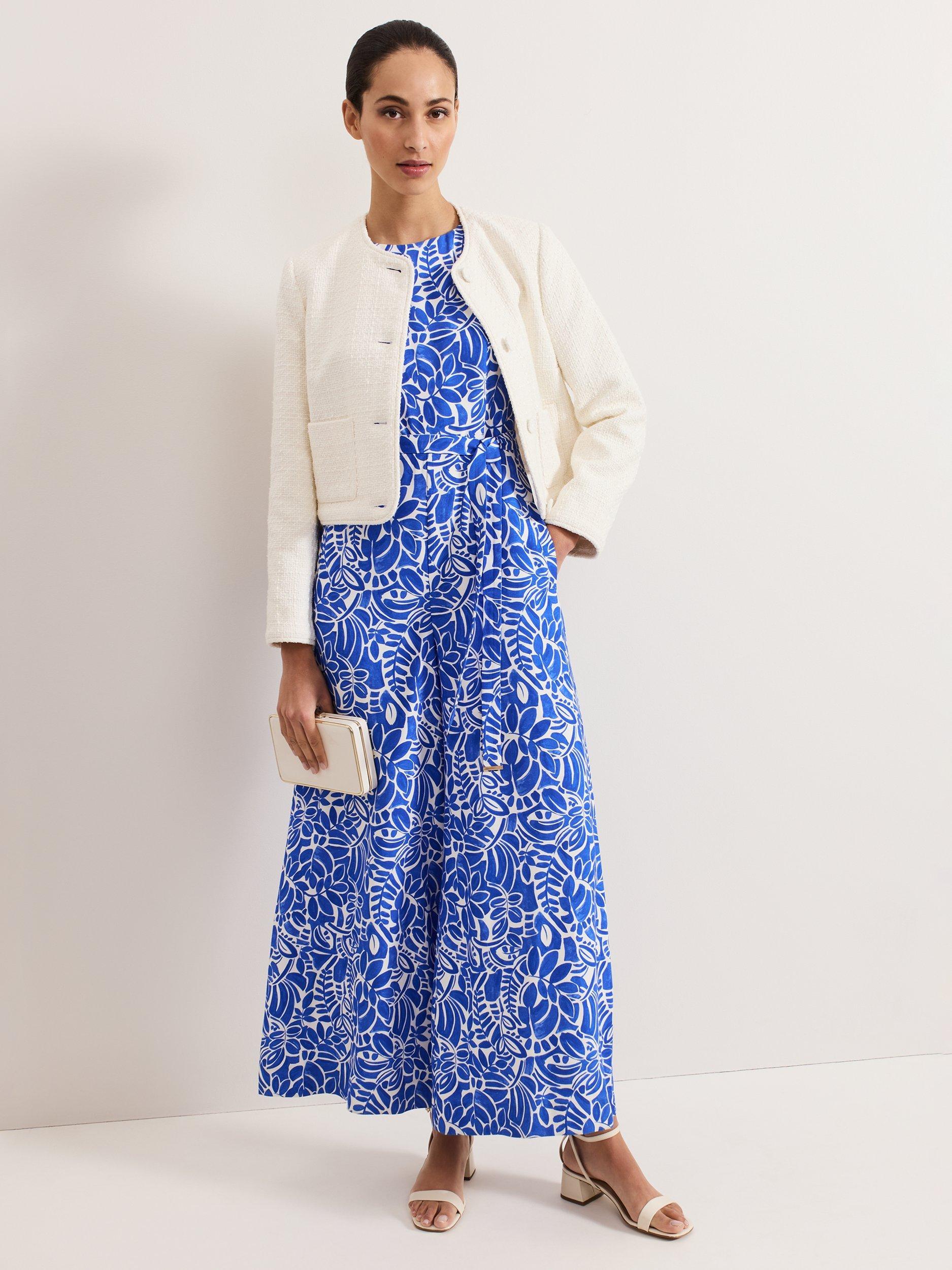 Product image 9 of 9, which shows Phase Eight Marta Leaf Print Jumpsuit containing LENZING™ ECOVERO™ Viscose, Blue/Multi, 20