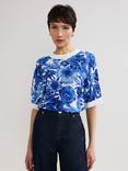 Phase Eight Lizzy Floral Linen Rich Jumper, Blue