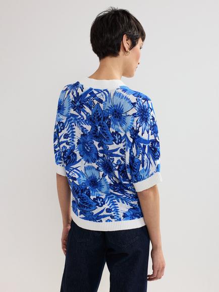 Phase Eight Lizzy Floral Linen Rich Jumper, Blue - view 2, Blue