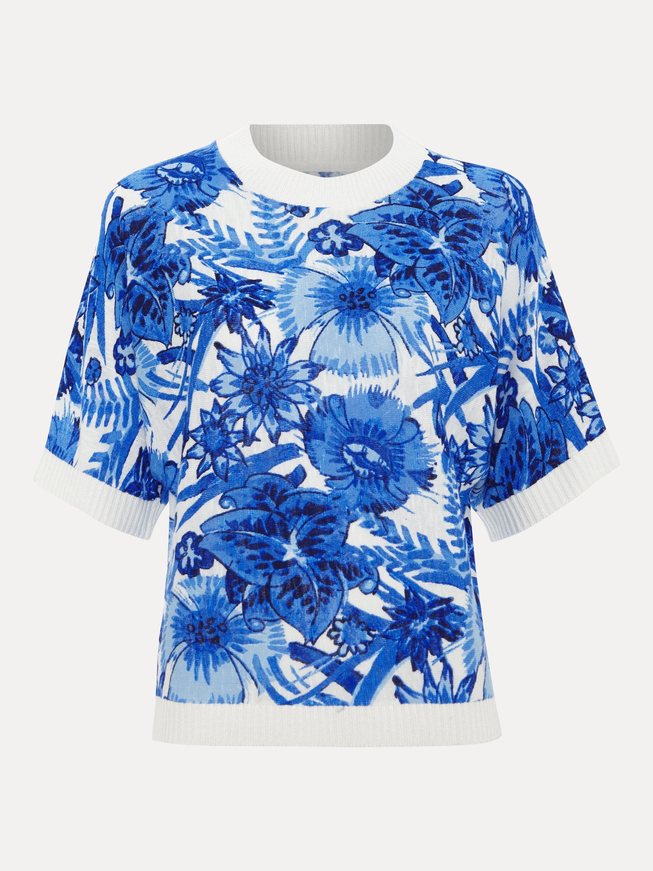 Product image 5 of 8, which shows Phase Eight Lizzy Floral Linen Rich Jumper, Blue, S