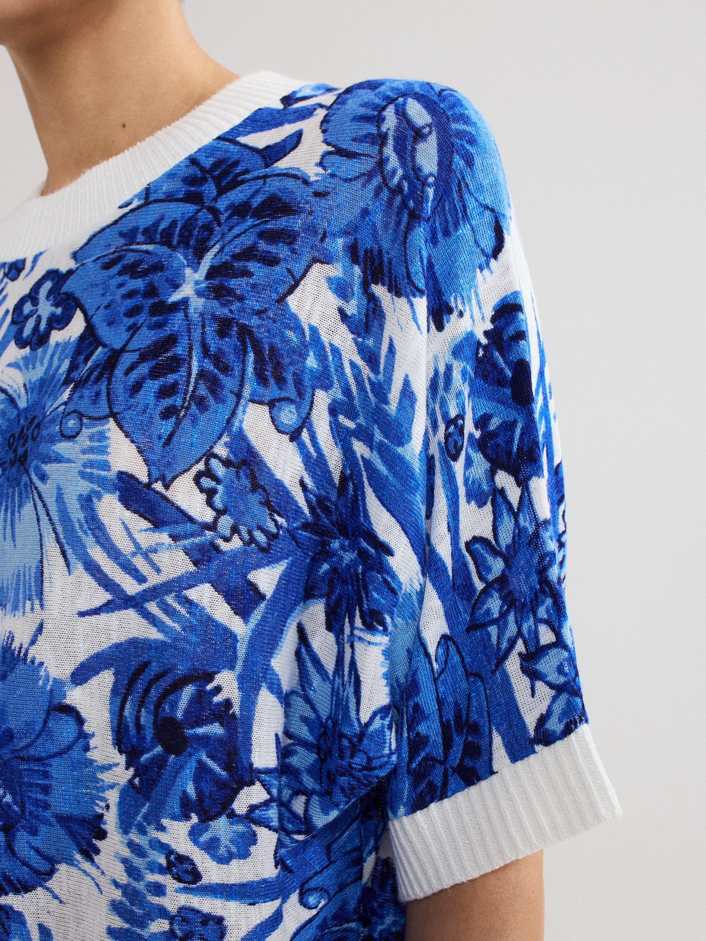 Product image 8 of 8, which shows Phase Eight Lizzy Floral Linen Rich Jumper, Blue, S