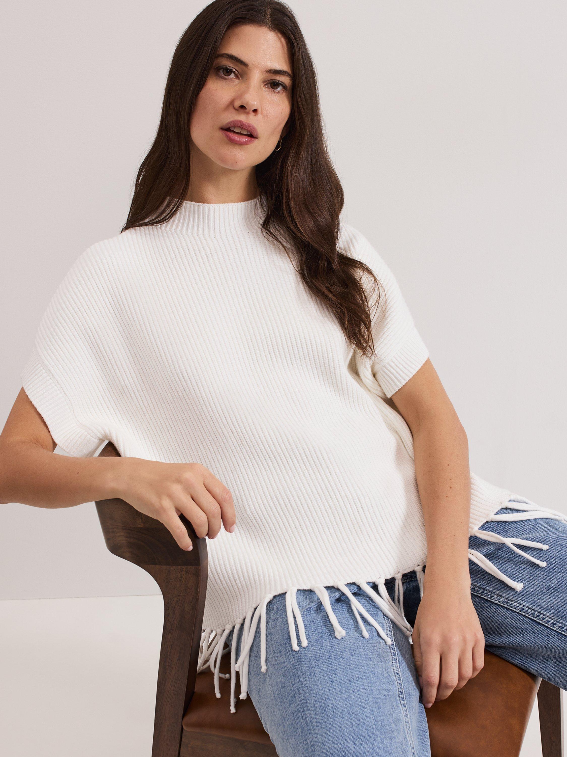 Product image 4 of 8, which shows Phase Eight Myleene Fringe Knit Top, Ivory, XS