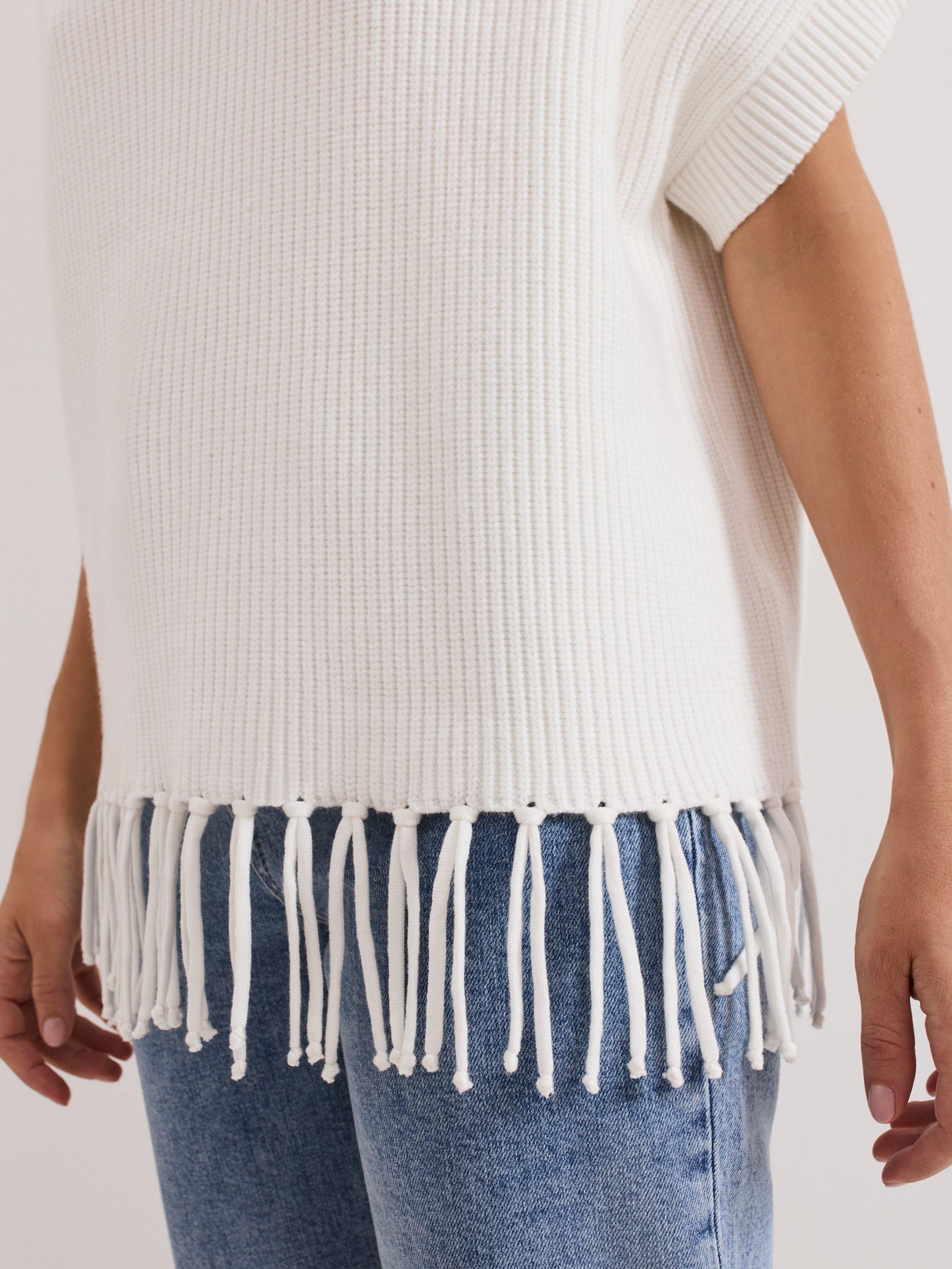 Product image 8 of 8, which shows Phase Eight Myleene Fringe Knit Top, Ivory, XS