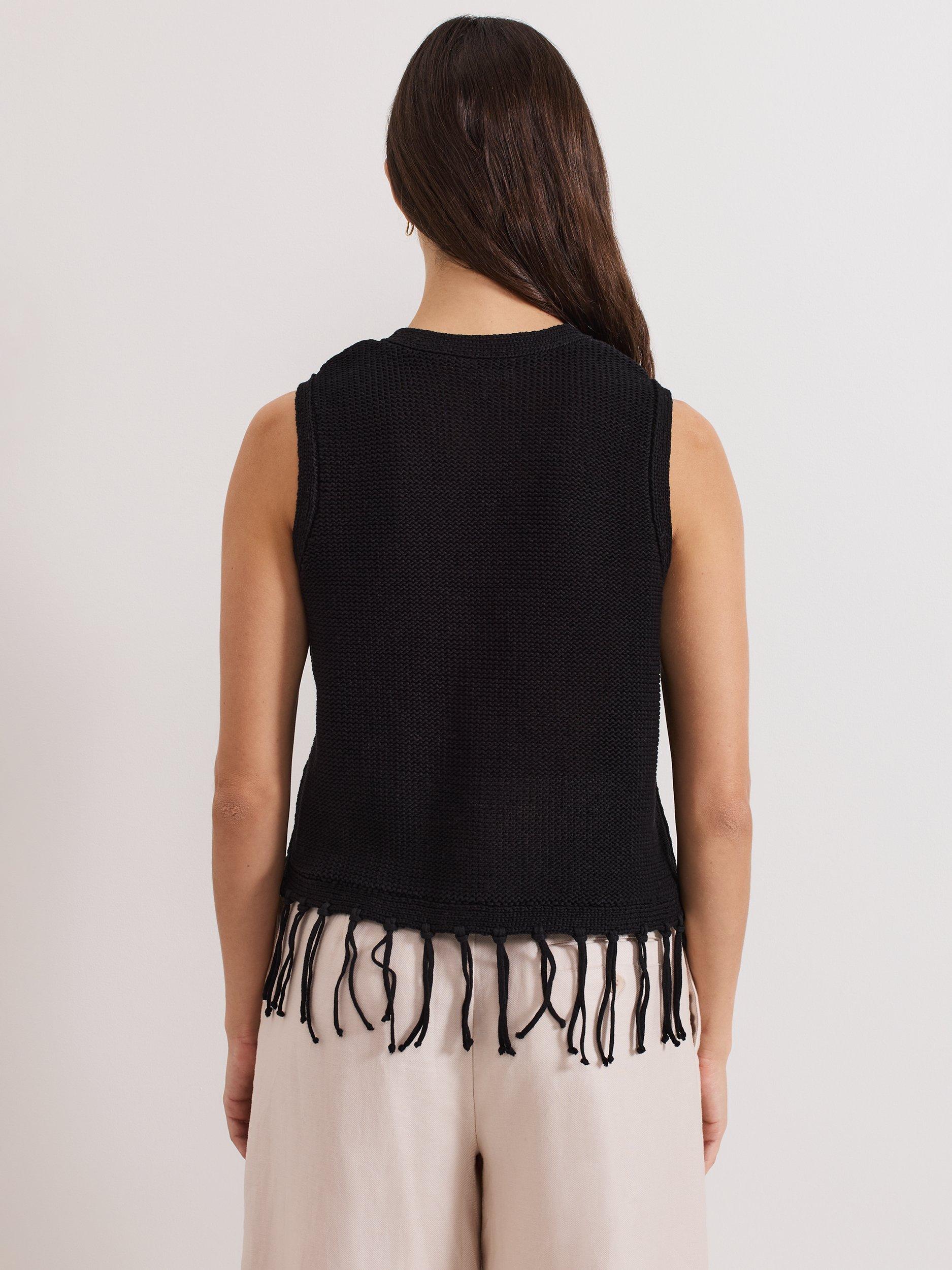 Product image 2 of 8, which shows Phase Eight Quinn Knit Tassel Waistcoat, Black, S