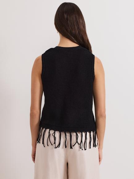 Phase Eight Quinn Knit Tassel Waistcoat, Black - view 2, Black