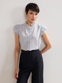 Phase Eight Ariana Stripe Frill Shirt, Navy/Ivory, Navy/Ivory