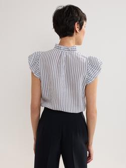 Phase Eight Ariana Stripe Frill Shirt, Navy/Ivory - view 2, Navy/Ivory