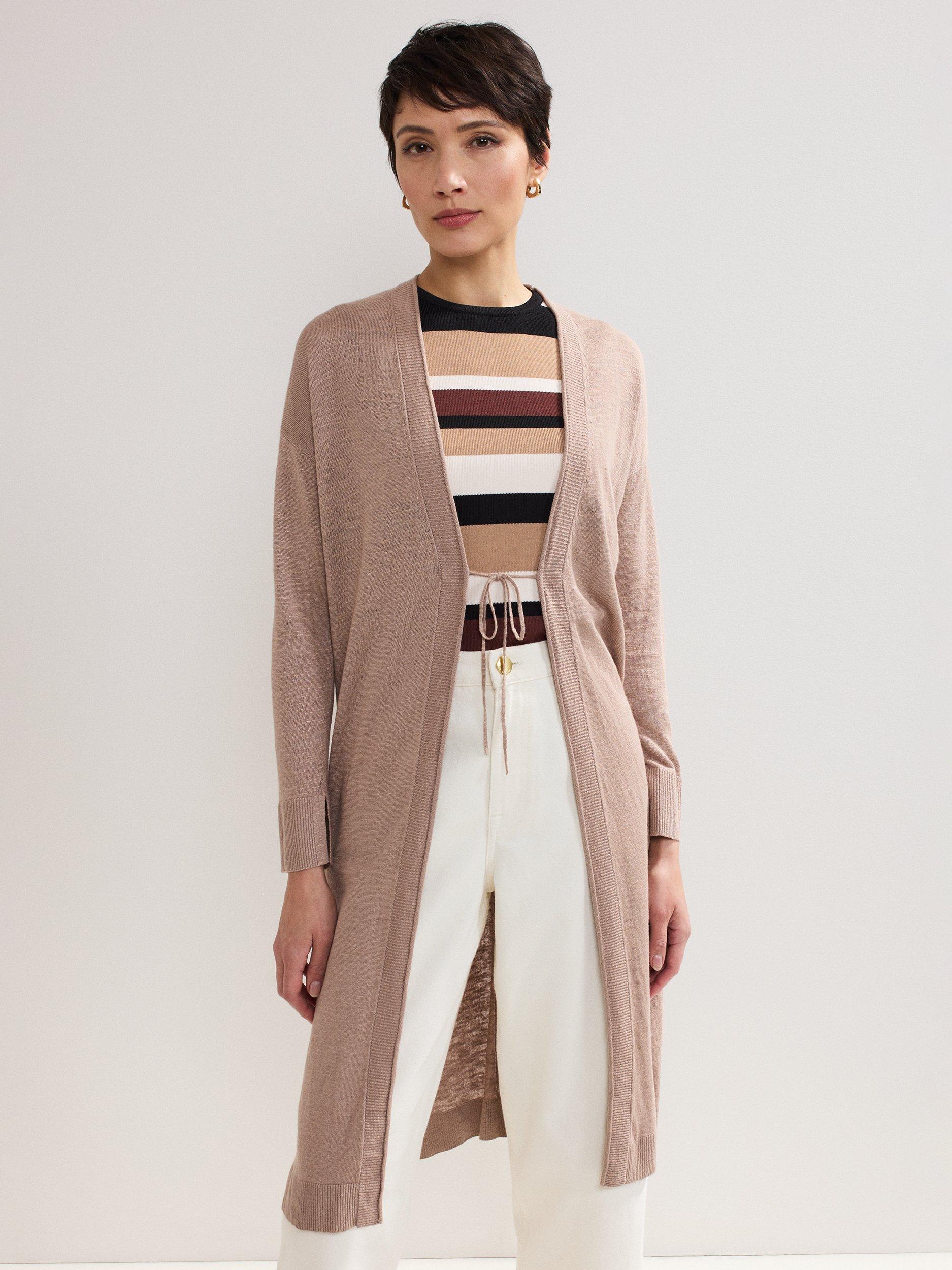 Product image 1 of 8, which shows Phase Eight Tasha Linen Rich Cardigan, Brown, S