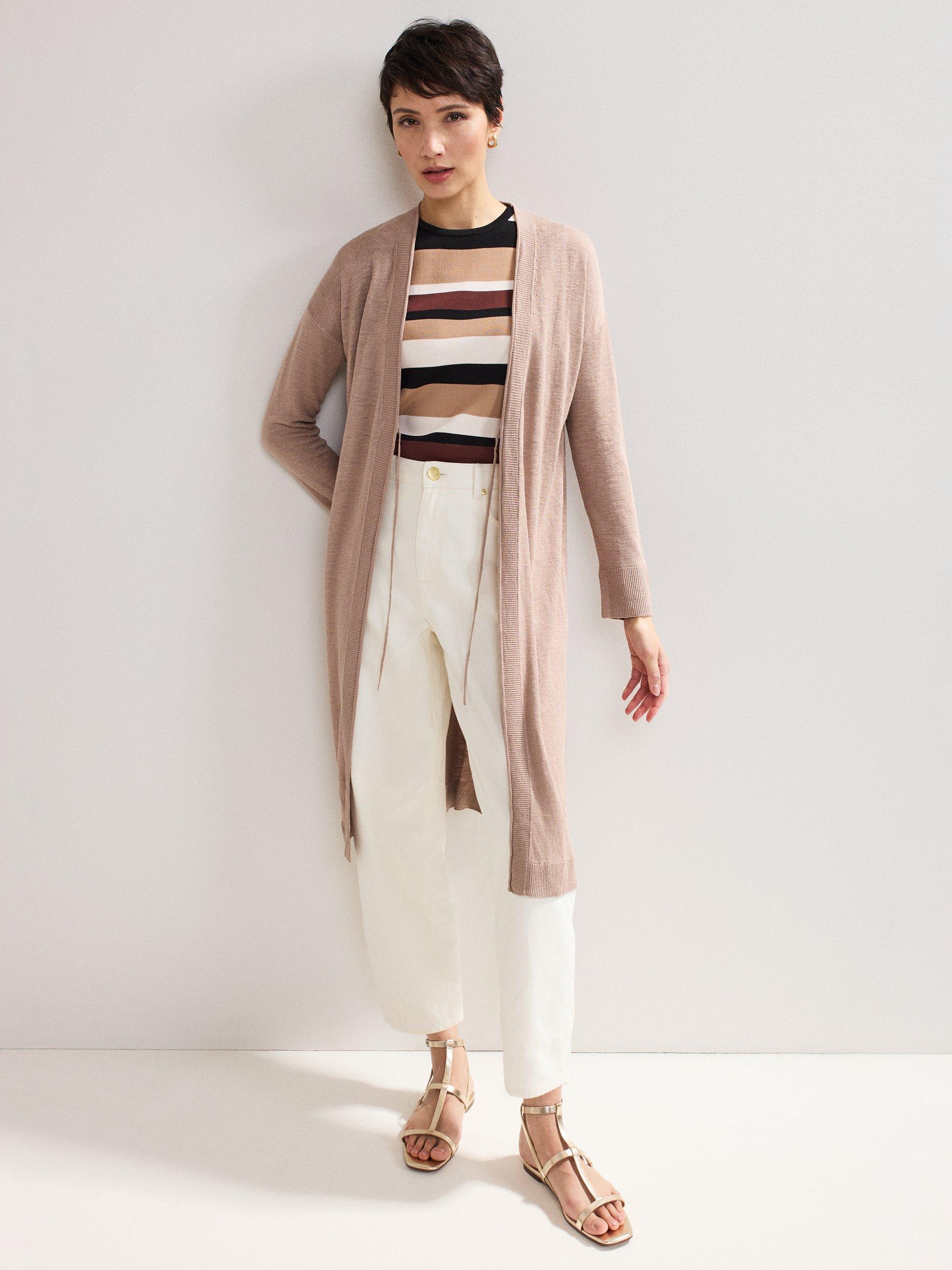 Product image 3 of 8, which shows Phase Eight Tasha Linen Rich Cardigan, Brown, S