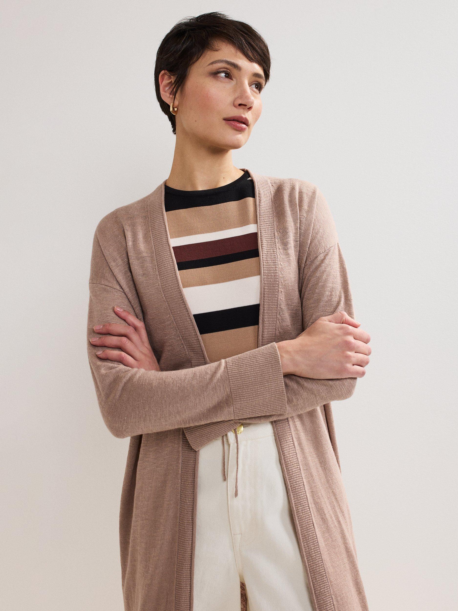 Product image 7 of 8, which shows Phase Eight Tasha Linen Rich Cardigan, Brown, S
