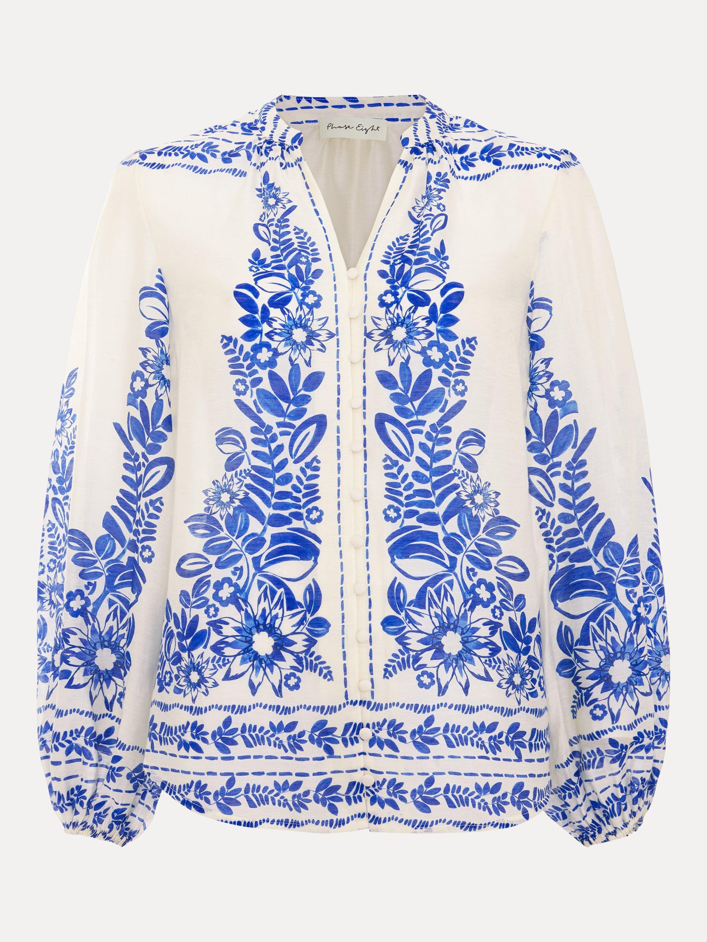 Product image 5 of 8, which shows Phase Eight Marisa Floral Blouse, Blue, 8